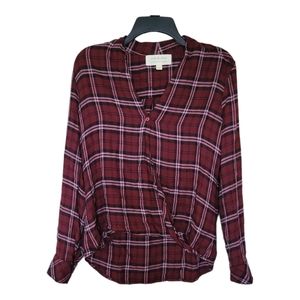 Cloth & Stone Red Plaid Long Sleeve Top